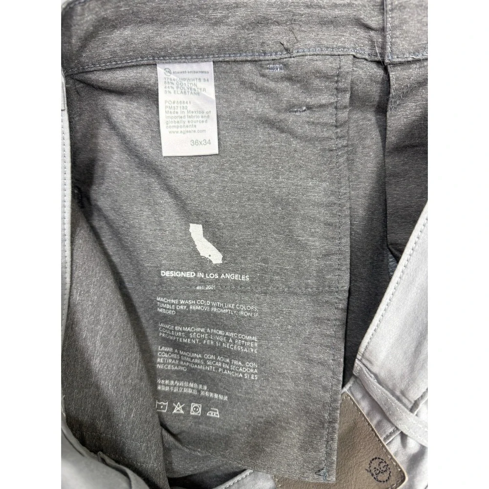 AG Adriano Goldschmied Everett Slim Straight Pants 36x34 Gray Made In Italy